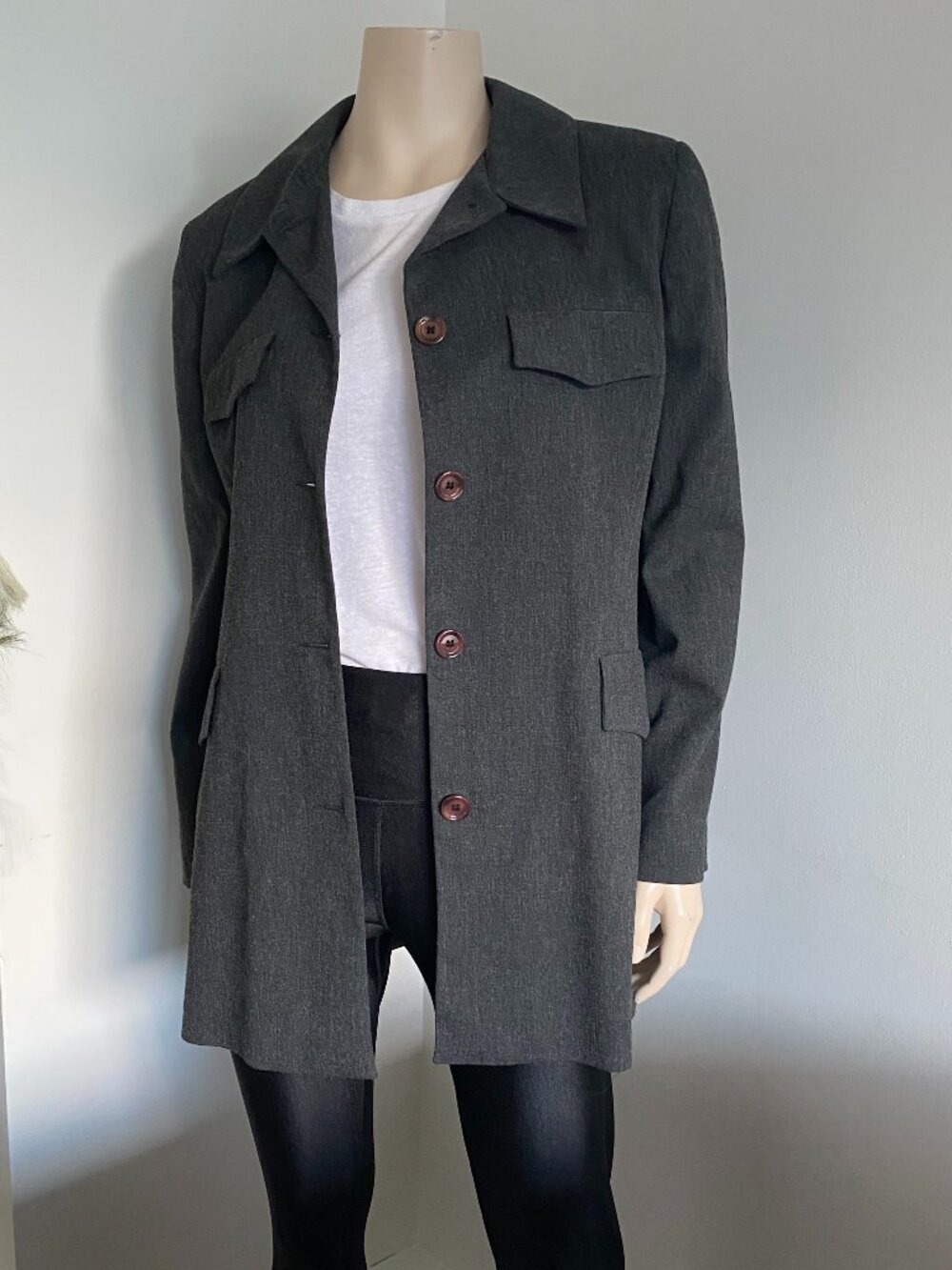 PHARD It Grey Utility Pocket Blazer Longline Jacket Vintage Y2K Fits Sz Med